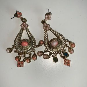 Gold & pink dangly earrings